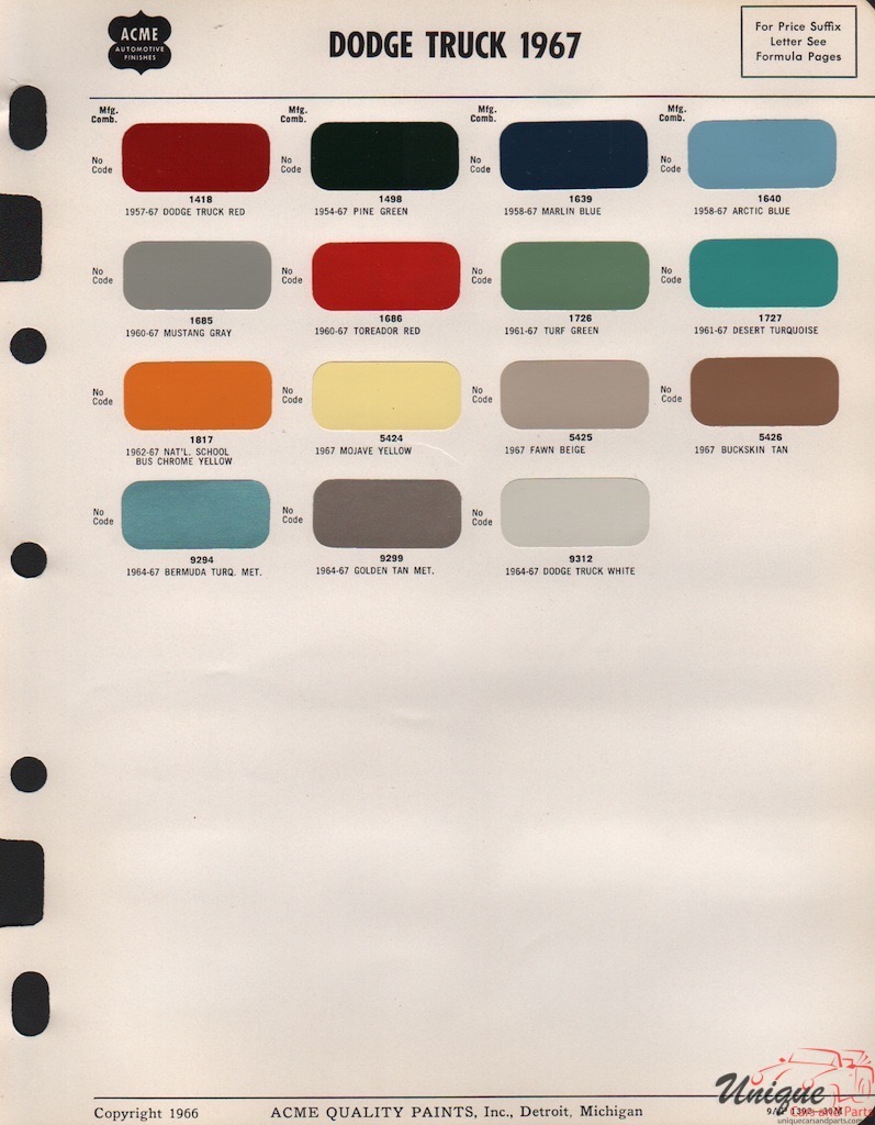 1967 Dodge Truck Paint Charts Acme 1